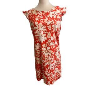 Jessica Howard Linen Blend Floral Shift Dress Size 16 Coral Orange Ruffle Sleeve